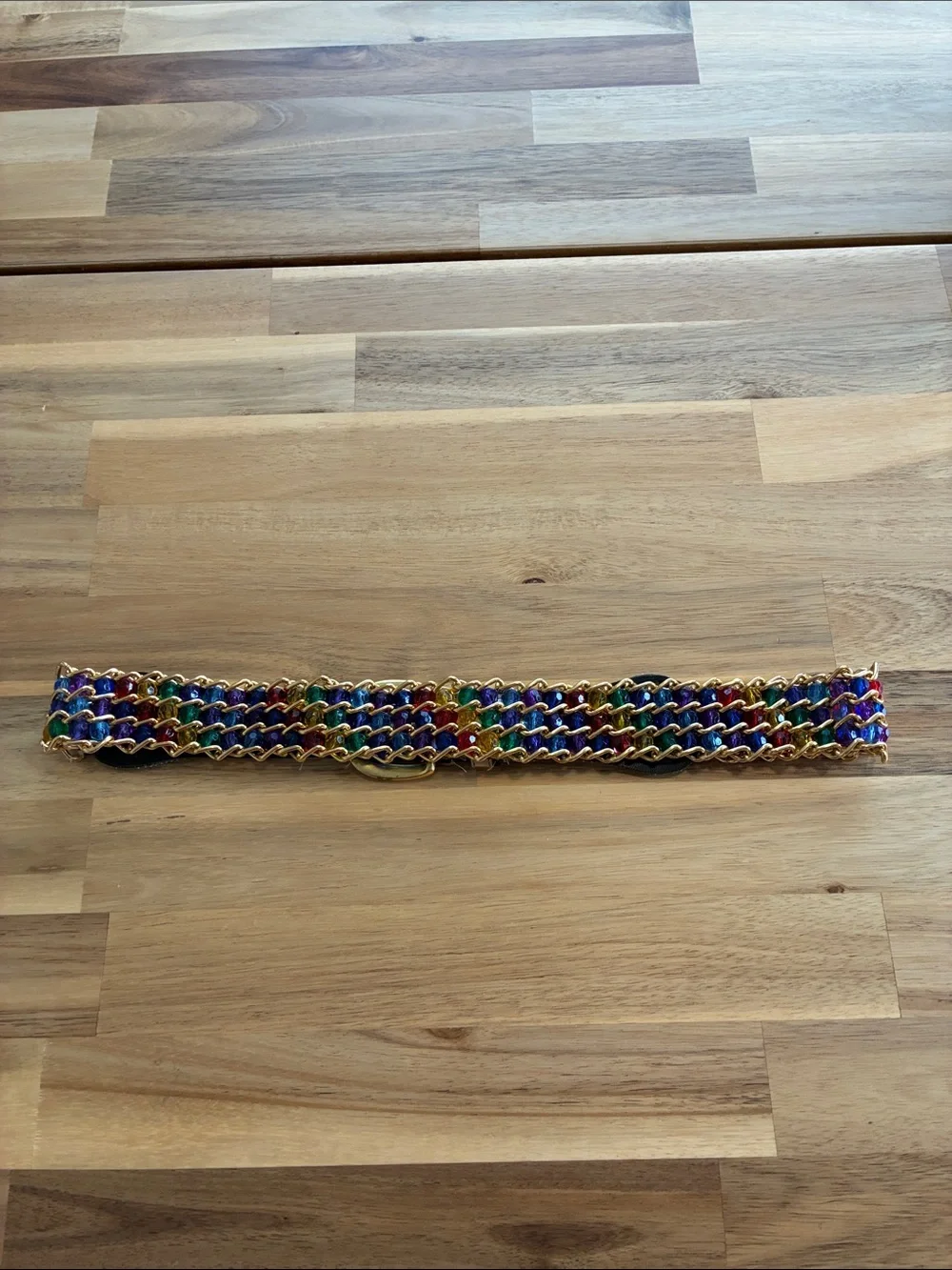 Y2K VTG Colorful Beaded Avant Garde chain Link Belt Metallic Leather Closure